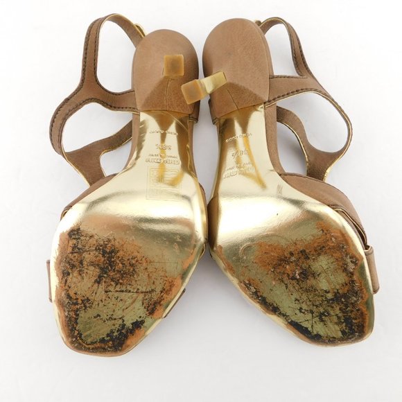 MIU MIU Crystal Gemstone Embellishment Brown T-strap Heel Pump Sandals 38.5 - Picture 8 of 9